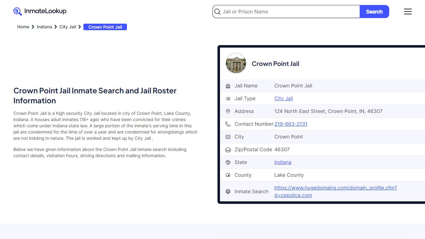 Crown Point Jail Inmate Search - Crown Point Indiana - Inmate Lookup